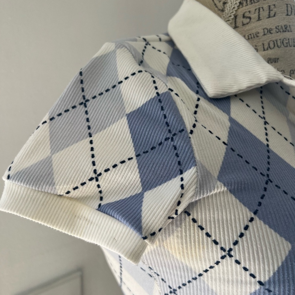 Ultra Flirt Blue and White Argyle Dress - Picture 7 of 8
